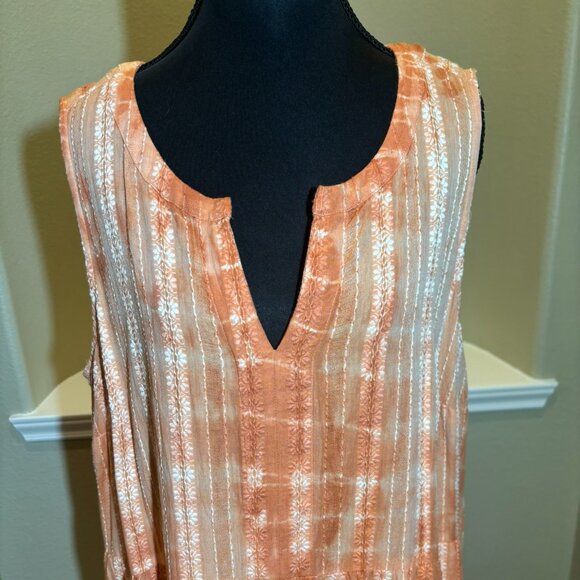 🧡 J.Jill Ibiza Tiered Orange Tie Dye Maxi Sleeveless Sun Dress XL - Picture 4 of 9
